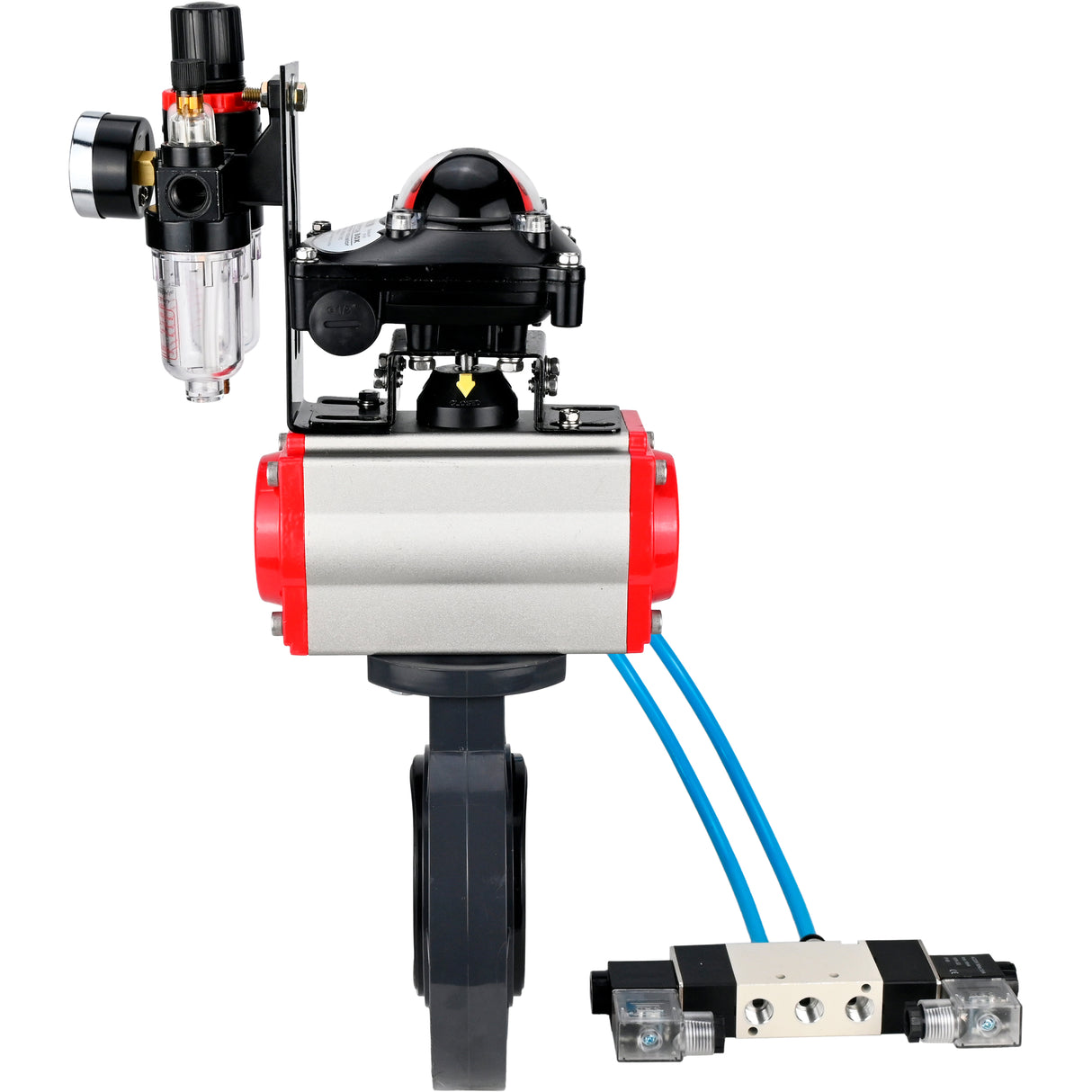 Butterfly valves Elephant WBV4242E-2W-Fb-ISO, body material - UPVC, disc material - UPVC, seal - EPDM, with pneumatic actuator double action PA-DA, pneumatic distributor 4V320-08 220V, LSU APL-210N and ATU AFC2000