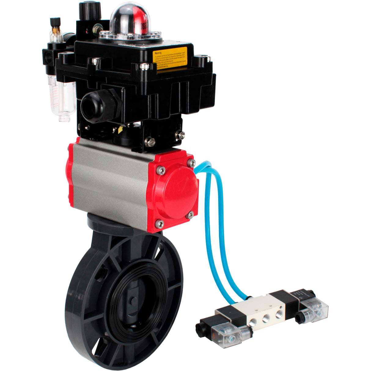 Butterfly valves Elephant WBV4242E-2W-Fb-ISO, body material - UPVC, disc material - UPVC, seal - EPDM, with pneumatic actuator double action PA-DA, pneumatic distributor 4V320-08 220V, LSU APL-410N EX and ATU AFC2000