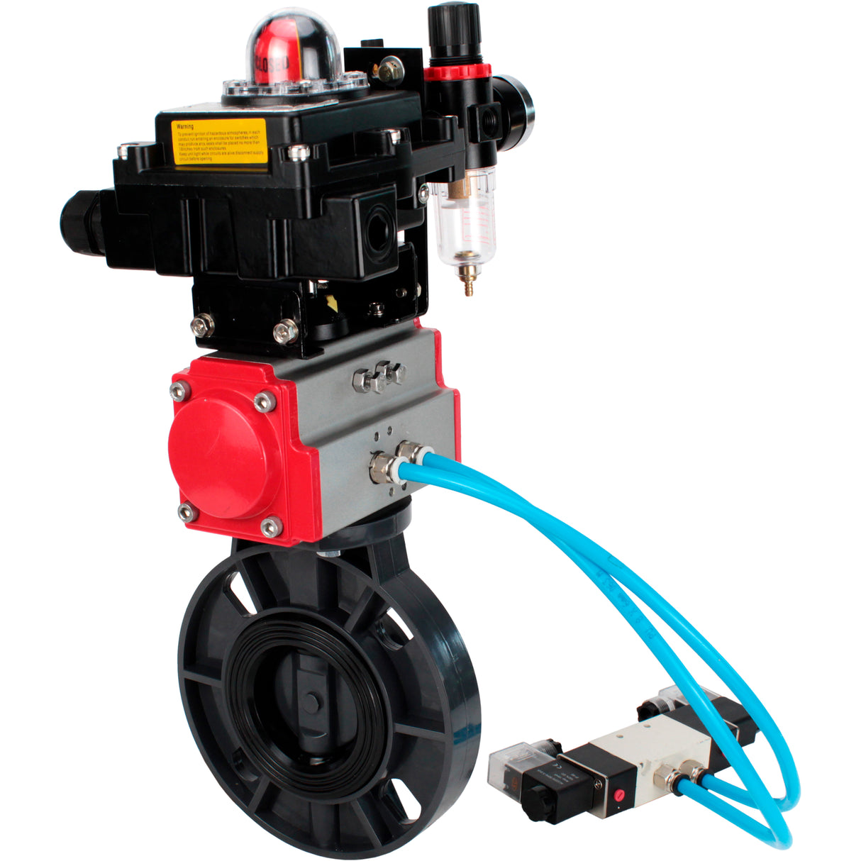 Butterfly valves Elephant WBV4242E-2W-Fb-ISO, body material - UPVC, disc material - UPVC, seal - EPDM, with pneumatic actuator double action PA-DA, pneumatic distributor 4V320-08 220V, LSU APL-410N EX and ATU AFC2000