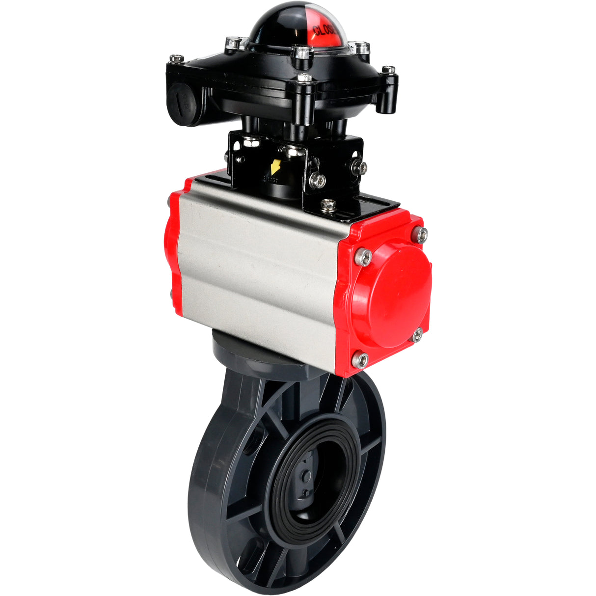 Butterfly valves Elephant WBV4242E-2W-Fb-ISO, body material - UPVC, disc material - UPVC, seal - EPDM, with pneumatic actuator double action PA-DA and LSU APL-210N