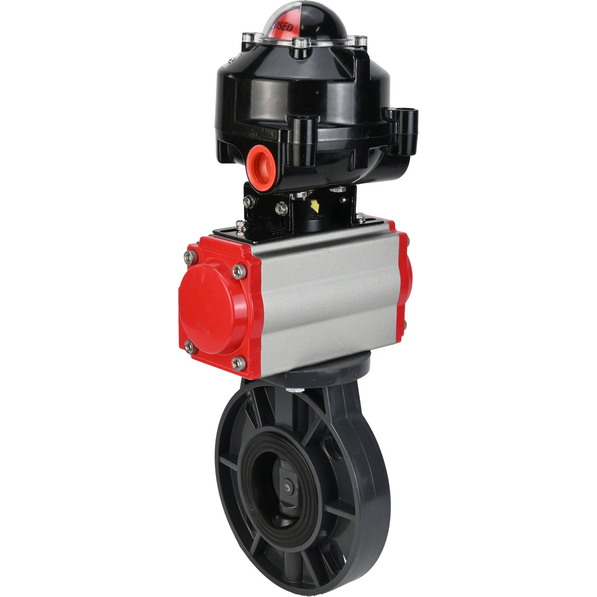 Butterfly valves Elephant WBV4242E-2W-Fb-ISO, body material - UPVC, disc material - UPVC, seal - EPDM, with pneumatic actuator double action PA-DA and LSU APL-510N EX