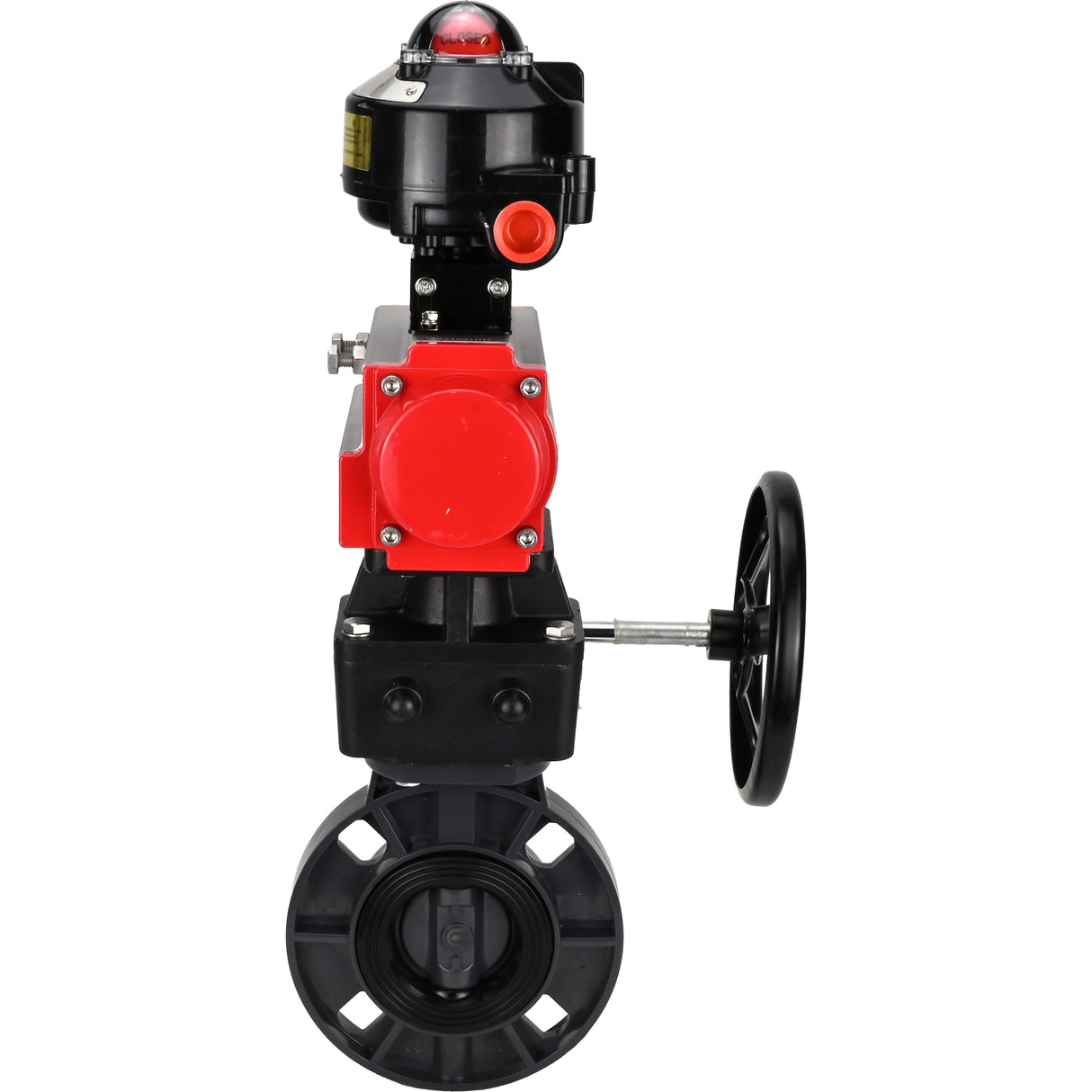 Butterfly valves Elephant WBV4242E-2W-Fb-ISO, body material - UPVC, disc material - UPVC, seal - EPDM, with pneumatic actuator double action PA-DA, LSU APL-510N EX and handwheel MON