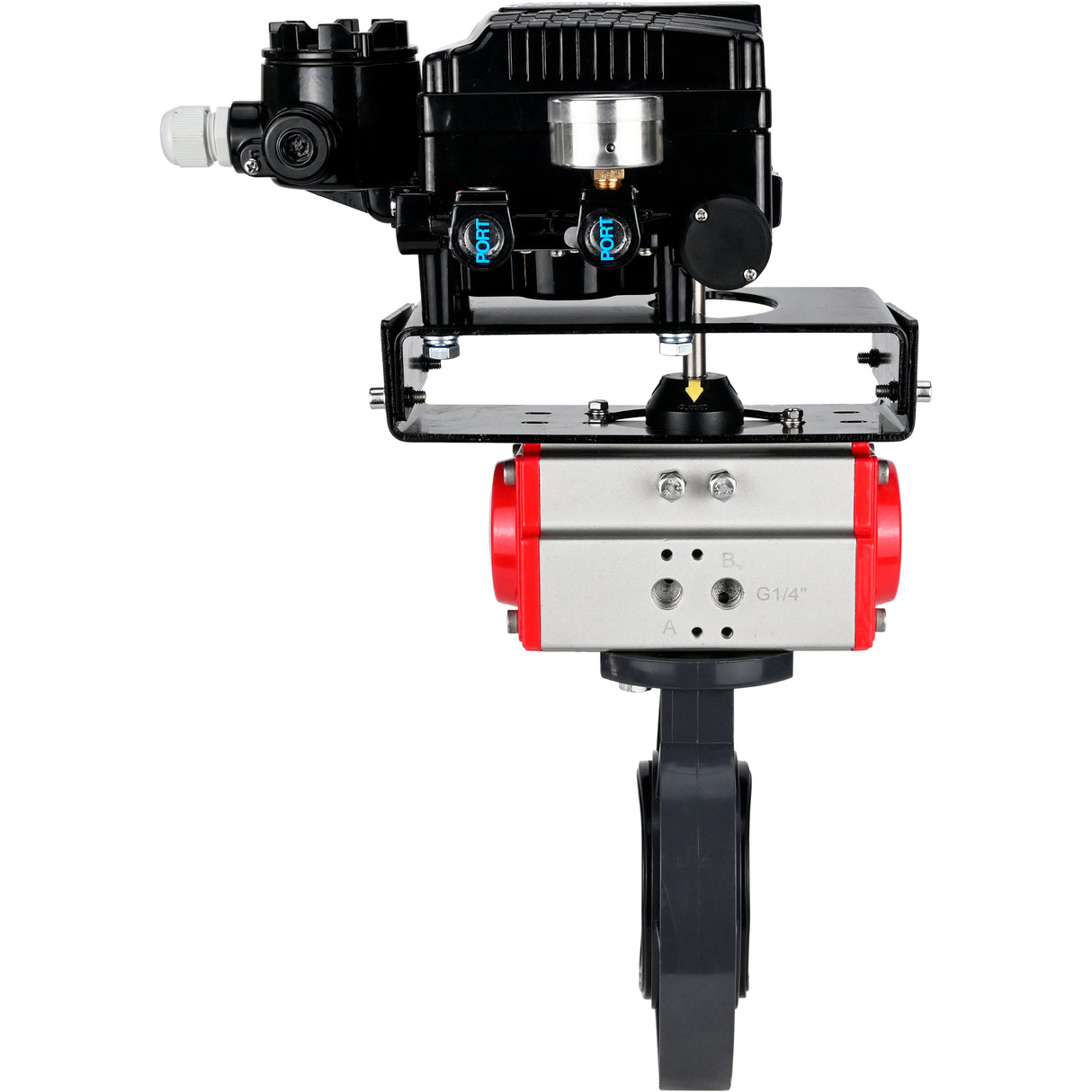 Butterfly valves Elephant WBV4242E-2W-Fb-ISO, body material - UPVC, disc material - UPVC, seal - EPDM, with pneumatic actuator double action PA-DA and electro-pneumatic rotary positioner YT-1000RSN without feedback