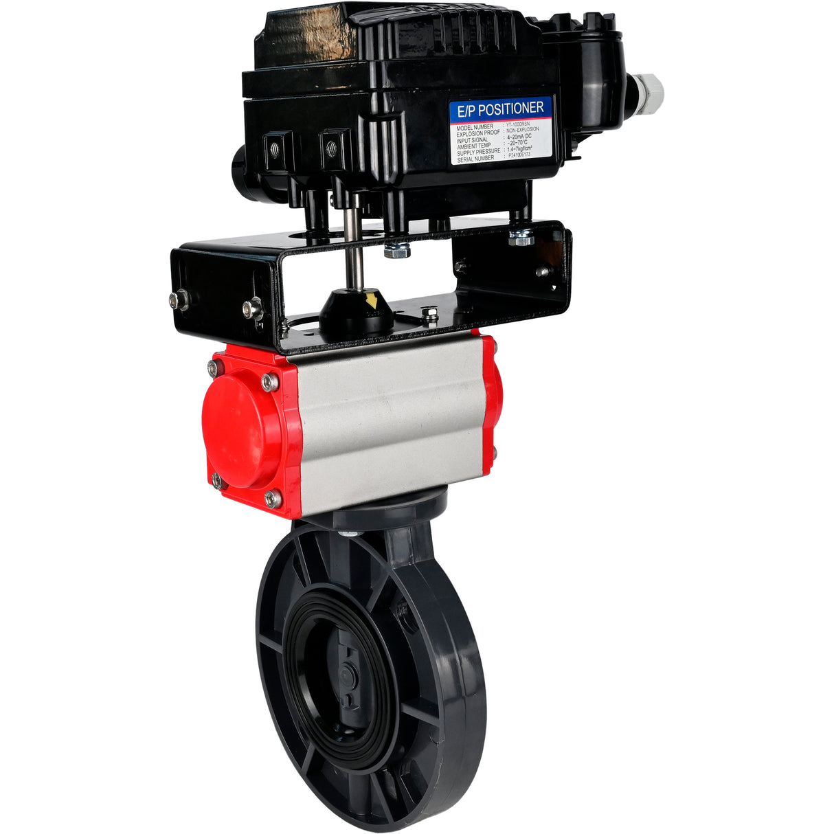 Butterfly valves Elephant WBV4242E-2W-Fb-ISO, body material - UPVC, disc material - UPVC, seal - EPDM, with pneumatic actuator double action PA-DA and electro-pneumatic rotary positioner YT-1000RSN without feedback