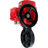Butterfly valves Elephant WBV4242E-2W-Fb-ISO, body material - UPVC, disc material - UPVC, seal - EPDM, with explosion-proof quarter-turn actuator QT-EX-M-O2-380VAC-U1, torque clutch and handwheel