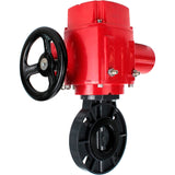 Butterfly valves Elephant WBV4242E-2W-Fb-ISO, body material - UPVC, disc material - UPVC, seal - EPDM, with explosion-proof quarter-turn actuator QT-EX-M-O2-380VAC-U1, torque clutch and handwheel