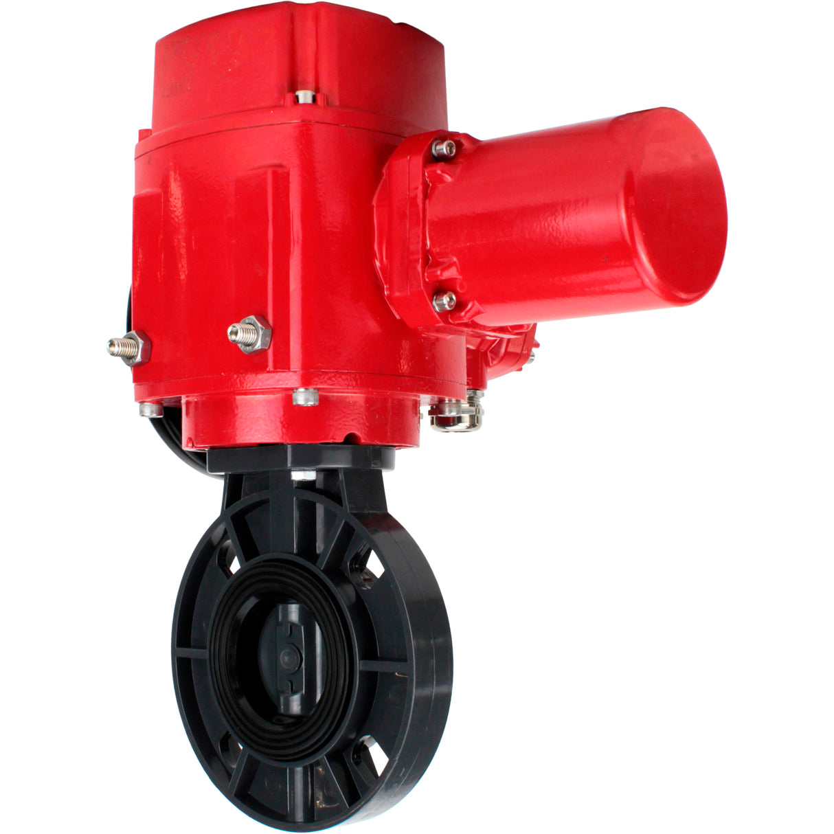 Butterfly valves Elephant WBV4242E-2W-Fb-ISO, body material - UPVC, disc material - UPVC, seal - EPDM, with explosion-proof quarter-turn actuator QT-EX-M-O2-380VAC-U1, torque clutch and handwheel