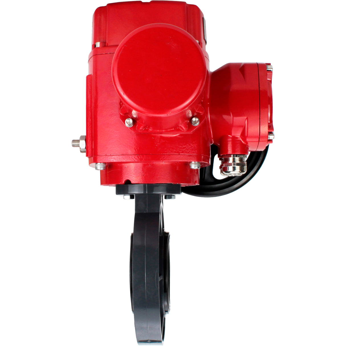 Butterfly valves Elephant WBV4242E-2W-Fb-ISO, body material - UPVC, disc material - UPVC, seal - EPDM, with explosion-proof quarter-turn actuator QT-EX-M-O2-380VAC-U1, torque clutch and handwheel