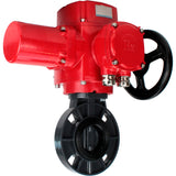 Butterfly valves Elephant WBV4242E-2W-Fb-ISO, body material - UPVC, disc material - UPVC, seal - EPDM, with explosion-proof quarter-turn actuator QT-EX-M-O2-380VAC-U1, torque clutch and handwheel