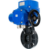 Butterfly valves Elephant WBV4242E-2W-Fb-ISO, body material - UPVC, disc material - UPVC, seal - EPDM, with quarter-turn actuator QT-N-M-O2-220VAC-U1, torque clutch and handwheel