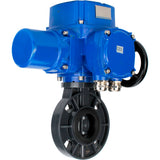 Butterfly valves Elephant WBV4242E-2W-Fb-ISO, body material - UPVC, disc material - UPVC, seal - EPDM, with quarter-turn actuator QT-N-M-O2-220VAC-U1, torque clutch and handwheel