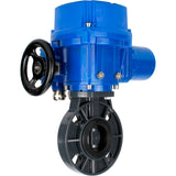 Butterfly valves Elephant WBV4242E-2W-Fb-ISO, body material - UPVC, disc material - UPVC, seal - EPDM, with quarter-turn actuator QT-N-M-O2-220VAC-U1, torque clutch and handwheel