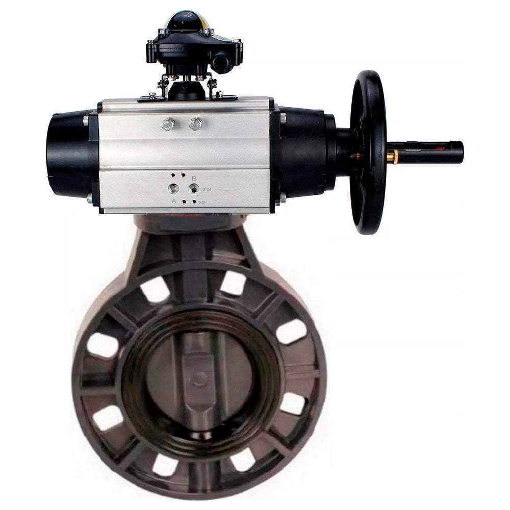 Butterfly valves Elephant WBV4242E-2W-Fb-ISO, body material - UPVC, disc material - UPVC, seal - EPDM, with pneumatic actuator double action PA-DA-105-1 and LSU APL-210N