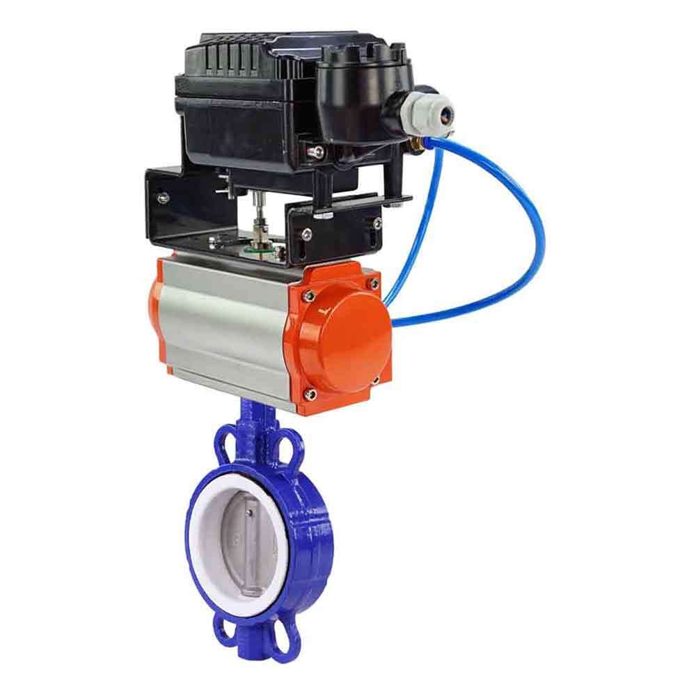 Vanne papillon d'eau Elephant st-316l-ptfe-elephant-da-yt1000rsi, matériau du corps - acier au carbone WCB, matériau du disque - acier inoxydable AISI 316L, joint - PTFE, actionné par actionneur pneumatique
