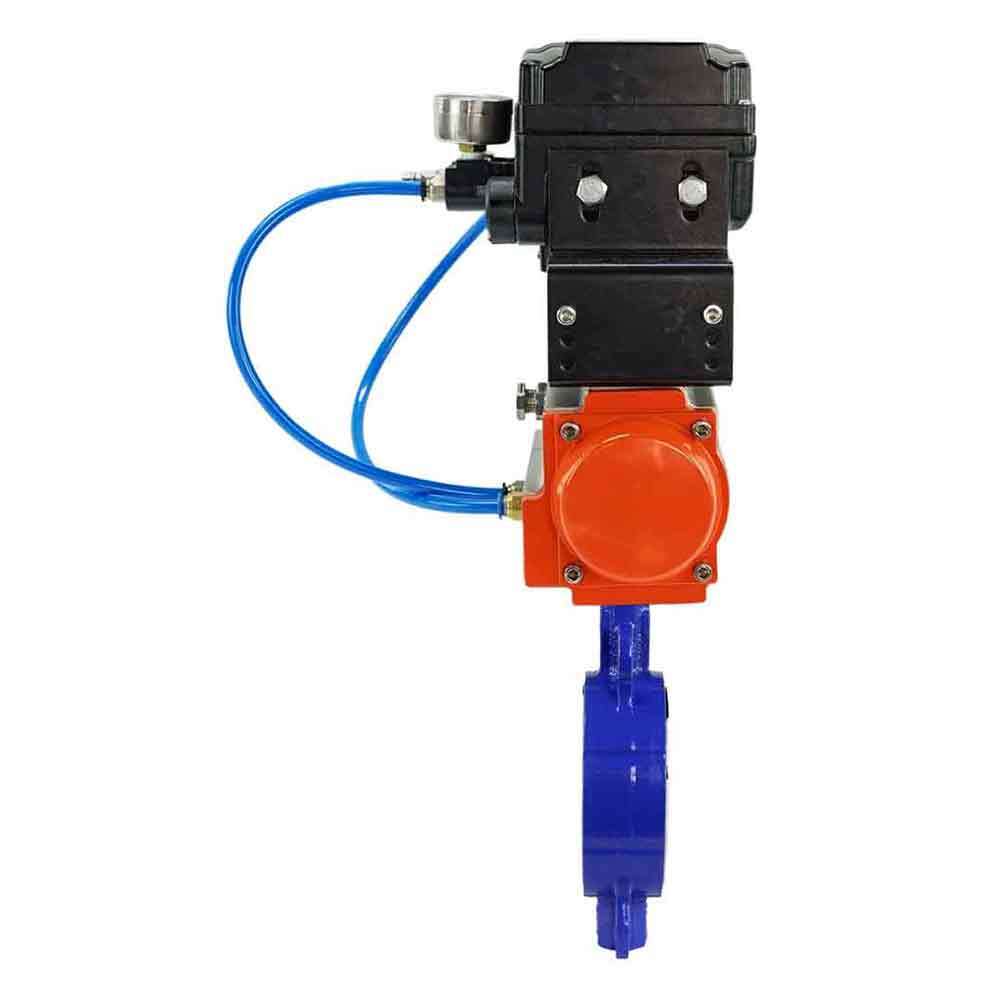 Vanne papillon d'eau Elephant st-316l-ptfe-elephant-da-yt1000rsi, matériau du corps - acier au carbone WCB, matériau du disque - acier inoxydable AISI 316L, joint - PTFE, actionné par actionneur pneumatique