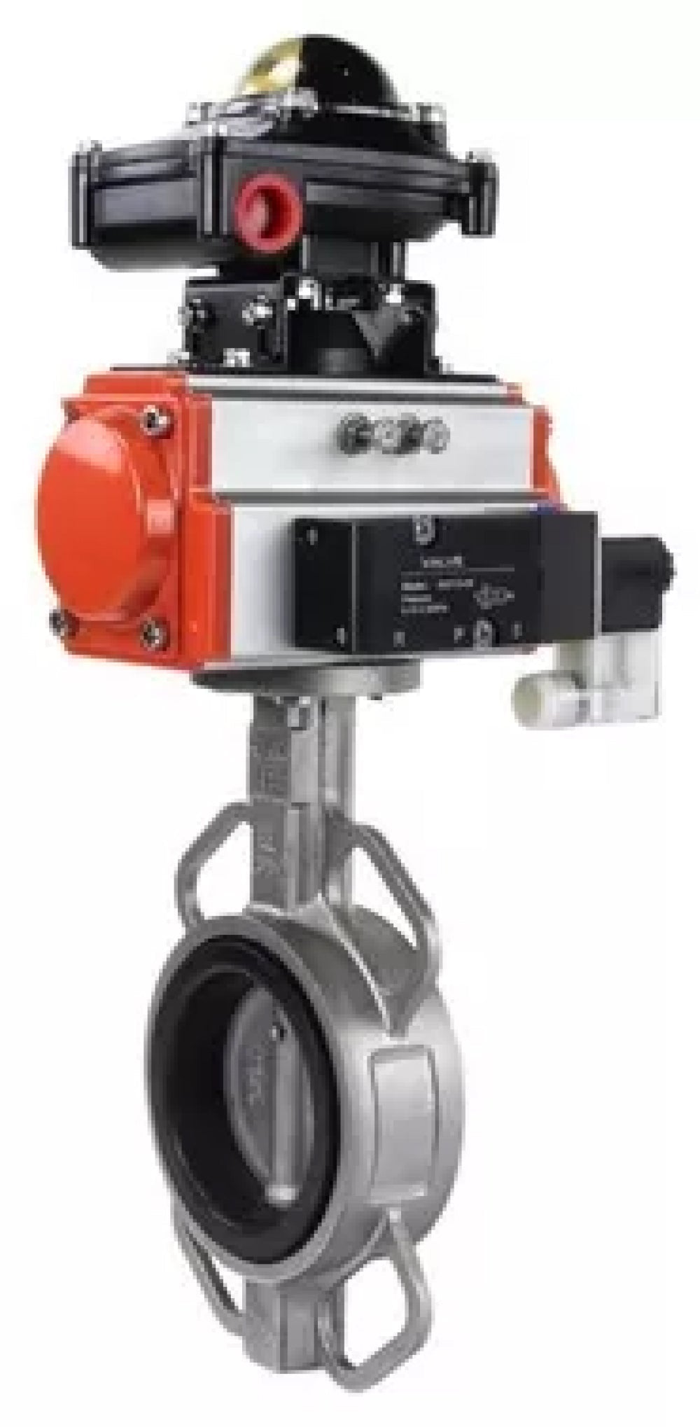 Vanne papillon d'eau Elephant WBV3232N-2W-Fb-H, matériau du corps - acier inoxydable AISI 316L, matériau du disque - acier inoxydable AISI 316L, joint - NBR, avec actionneur pneumatique avec ressorts de rappel PA-SA, 4V320-10 220V, BKV APL-510N-EX