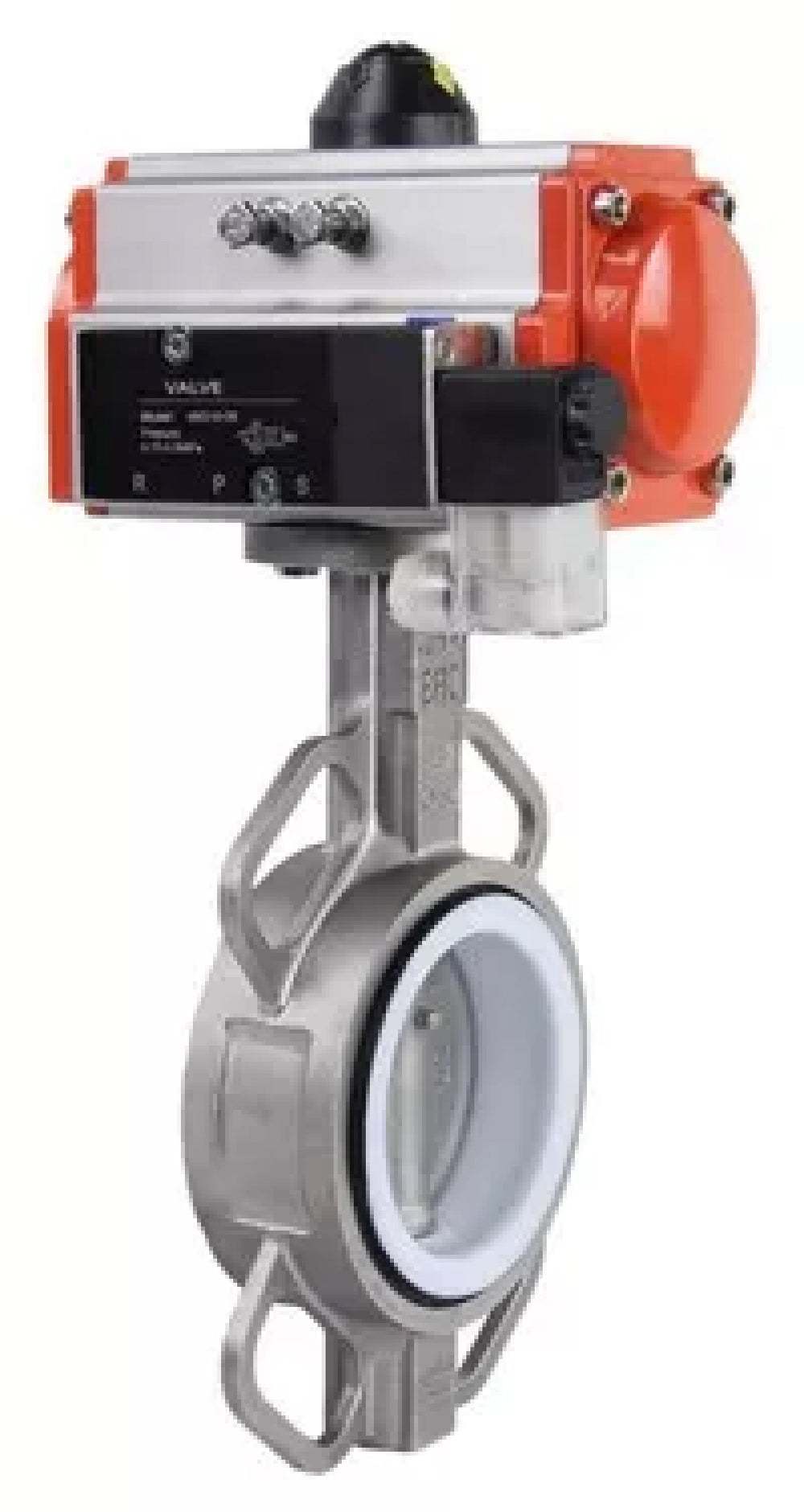 Vanne papillon d'eau Elephant WBV3232P-2W-Fb-H, matériau du corps - acier inoxydable AISI 316L, matériau du disque - acier inoxydable AISI 316L, joint - PTFE, avec actionneur pneumatique avec ressorts de rappel PA-SA, 4V320-10 220V