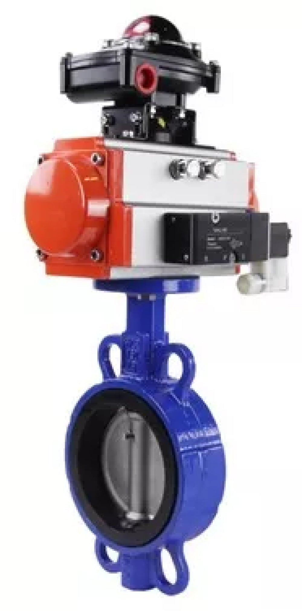 Vanne papillon d'eau Elephant WBV3432P-2W-Fb-H, matériau du corps - acier au carbone, matériau du disque - acier inoxydable AISI 316L, joint - PTFE, avec actionneur pneumatique avec ressorts de rappel PA-SA, 4V320-08 220V, BKV APL-510N-EX