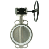 Vanne papillon d'eau Elephant 316L-PTFE-RDN, matériau du corps - acier inoxydable AISI 316L, matériau du disque - acier inoxydable AISI 316L, joint - PTFE, à engrenage