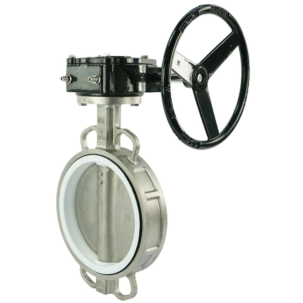 Vanne papillon d'eau Elephant 316L-PTFE-RDN, matériau du corps - acier inoxydable AISI 316L, matériau du disque - acier inoxydable AISI 316L, joint - PTFE, à engrenage
