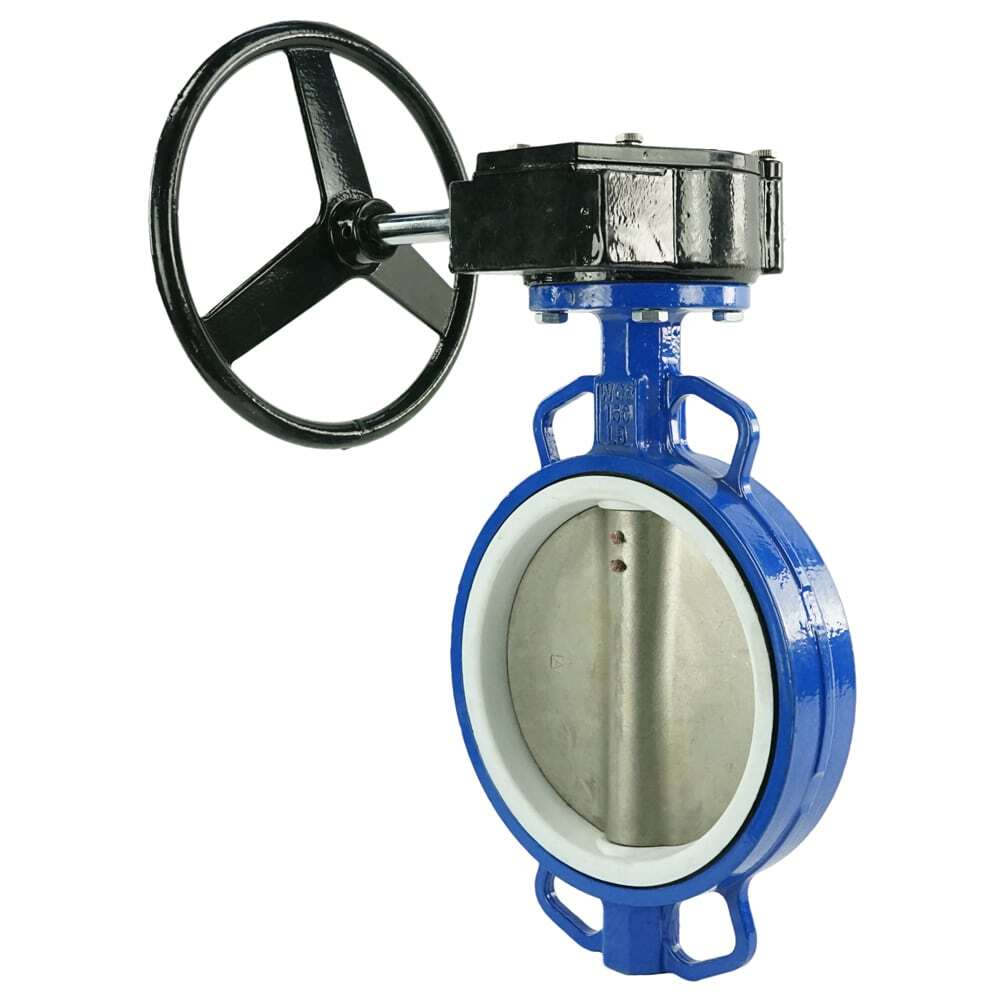 Vanne papillon d'eau Elephant WCB-316L-PTFE-RDN, matériau du corps - acier au carbone WCB, matériau du disque - acier inoxydable AISI 316L, joint - PTFE, à engrenage