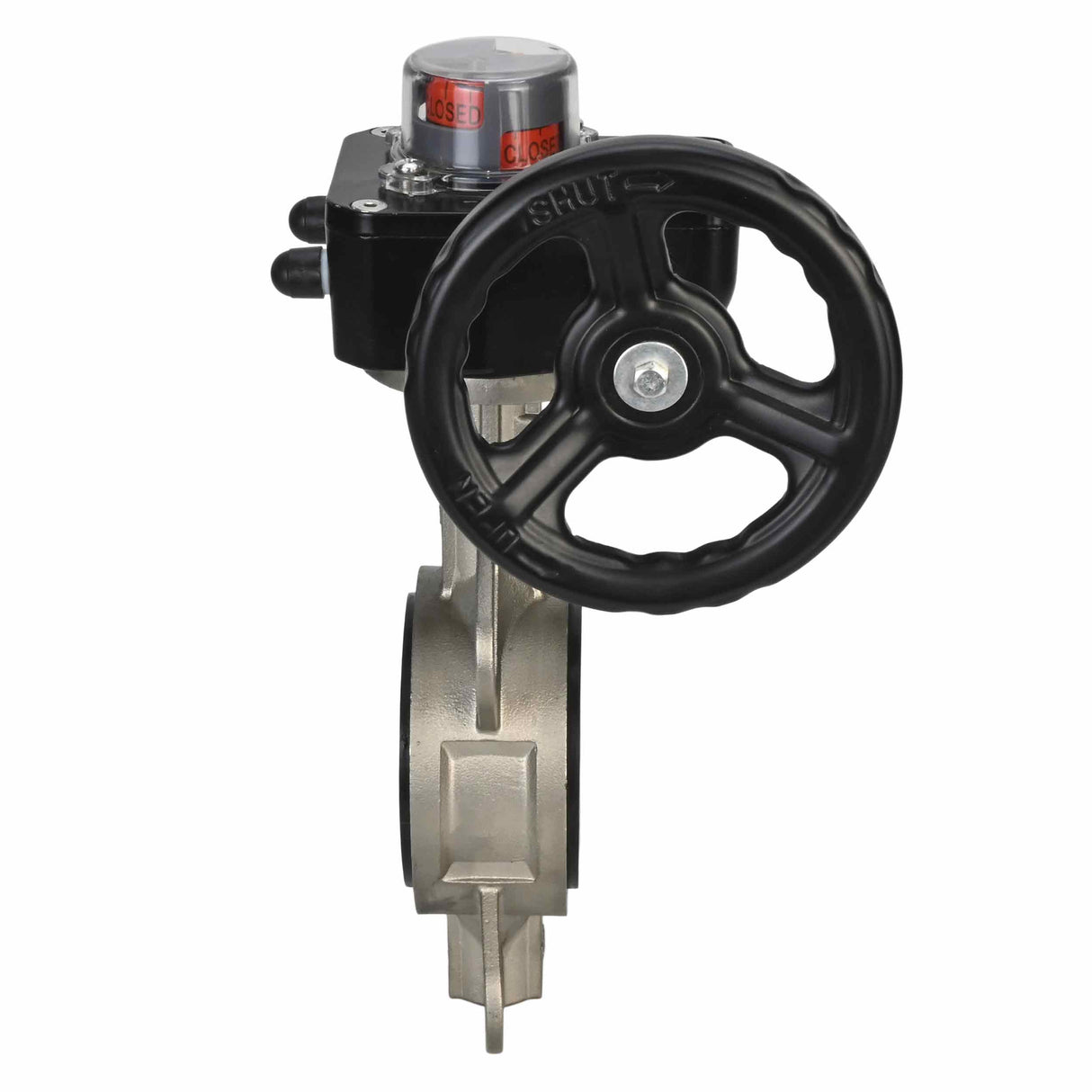 Vanne papillon d'eau Elephant 316L-316L-VITON matériau du corps - acier inoxydable AISI 316L, matériau du disque - acier inoxydable AISI 316L, joint - Viton avec engrenage Elephant HGB, avec indicateur de position