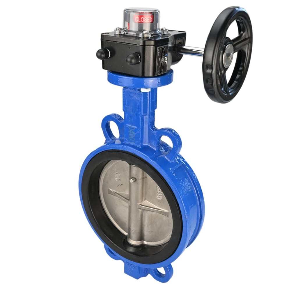 Vanne papillon à eau Elephant GG25-316L-NBR matériau du corps - fonte GG25, matériau du disque - acier inoxydable 316L, joint - NBR avec engrenage Elephant HGBF, avec indicateur de position et capteur de retour