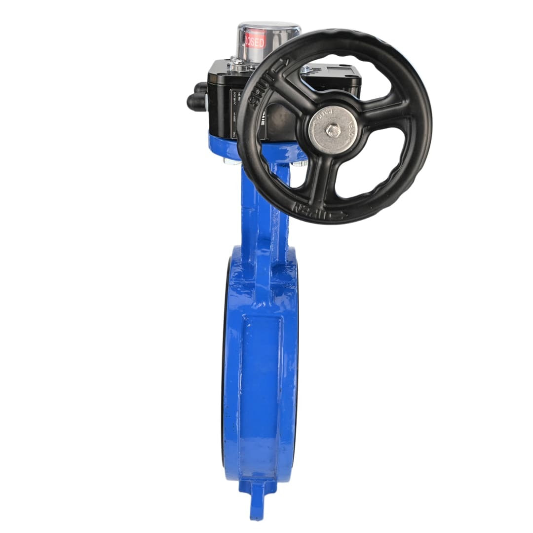 Vanne papillon à eau Elephant GG25-316L-NBR matériau du corps - fonte GG25, matériau du disque - acier inoxydable 316L, joint - NBR avec engrenage Elephant HGBF, avec indicateur de position et capteur de retour