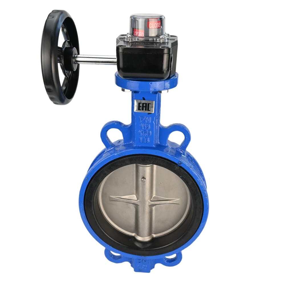Vanne papillon à eau Elephant GG25-316L-NBR matériau du corps - fonte GG25, matériau du disque - acier inoxydable 316L, joint - NBR avec engrenage Elephant HGBF, avec indicateur de position et capteur de retour