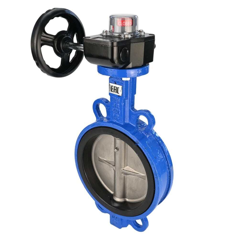 Vanne papillon à eau Elephant GG25-316L-NBR matériau du corps - fonte GG25, matériau du disque - acier inoxydable 316L, joint - NBR avec engrenage Elephant HGBF, avec indicateur de position et capteur de retour