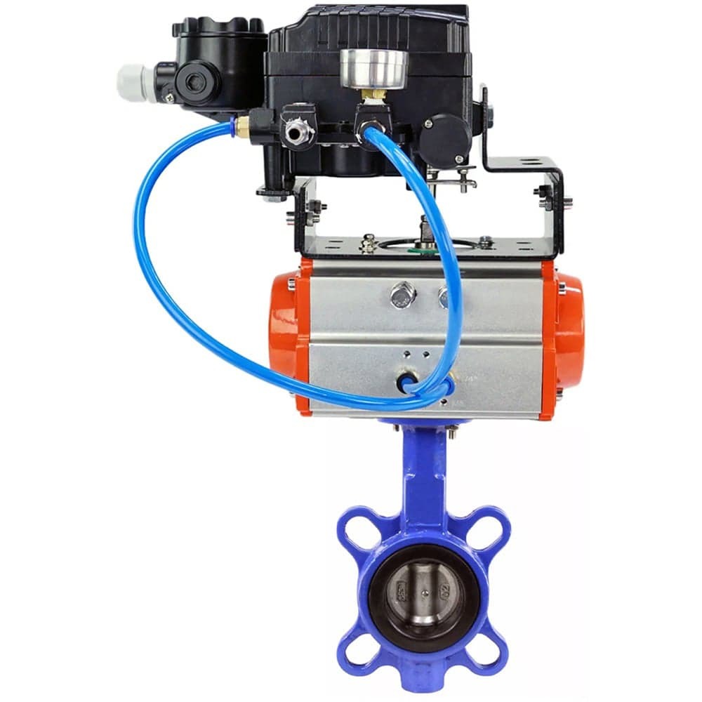 Vanne papillon d'eau Elephant WBV1332N-2W-Fb-H matériau du corps - Fonte GGG50, matériau du disque - Acier inoxydable 316L, joint - NBR avec actionneur pneumatique à double effet DA et positionneur électropneumatique avec rétroaction Elephant YT-1000RSI