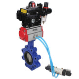 Vanne papillon d'eau Elephant WBV1616E-2W-Fb-H, matériau du corps - fonte QT450, matériau du disque - fonte QT450, joint - EPDM, actionneur pneumatique PA-DA double action, 4V320-10 220V, BKV APL-410N EX BPV AFC2000