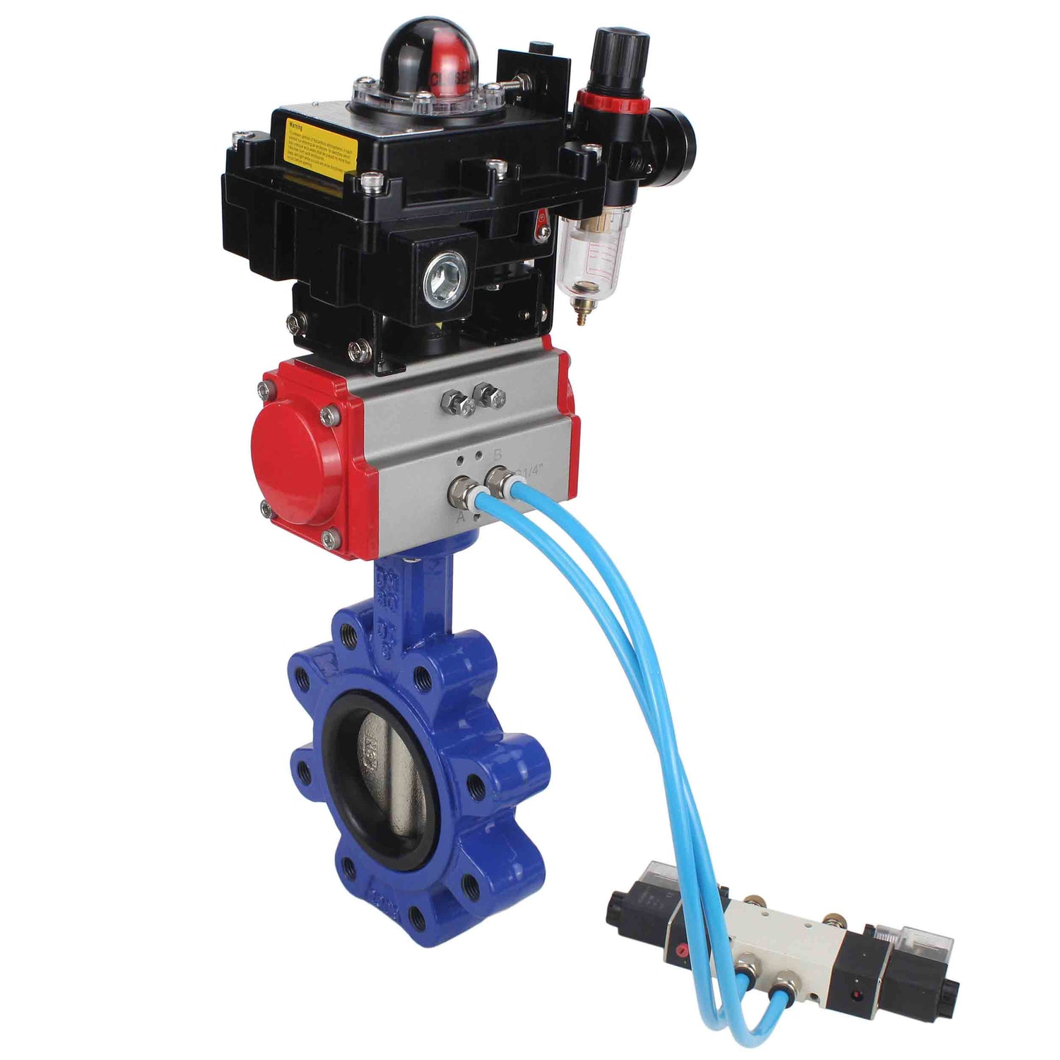 Vanne papillon d'eau Elephant WBV1616N-2W-Fb-H, matériau du corps - fonte QT450, matériau du disque - fonte QT450, joint - NBR, actionneur pneumatique PA-SA avec ressorts de rappel, 4V320-10 220V, BKV APL-410N EX BPV AFC2000