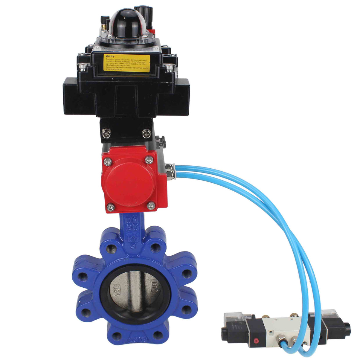 Vanne papillon d'eau Elephant WBV1616E-2W-Fb-H, matériau du corps - fonte QT450, matériau du disque - fonte QT450, joint - EPDM, actionneur pneumatique PA-DA double action, 4V320-10 220V, BKV APL-410N EX BPV AFC2000