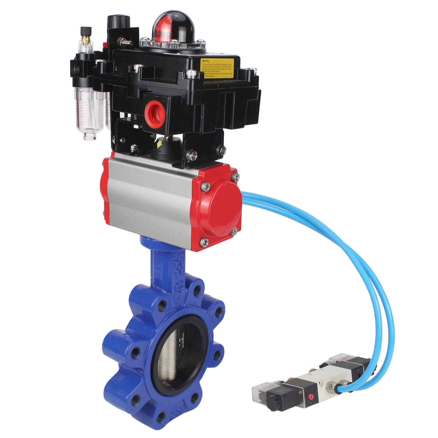 Vanne papillon d'eau Elephant WBV1616N-2W-Fb-H, matériau du corps - fonte QT450, matériau du disque - fonte QT450, joint - NBR, actionneur pneumatique PA-SA avec ressorts de rappel, 4V320-10 220V, BKV APL-410N EX BPV AFC2000