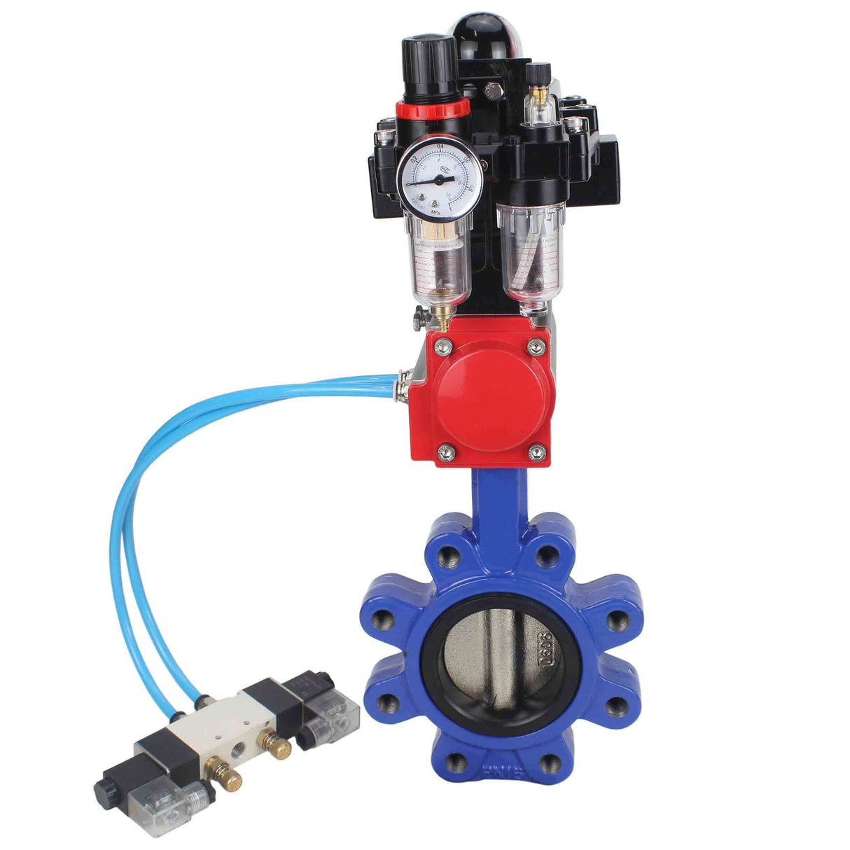 Vanne papillon d'eau Elephant WBV1616E-2W-Fb-H, matériau du corps - fonte QT450, matériau du disque - fonte QT450, joint - EPDM, actionneur pneumatique PA-DA double action, 4V320-10 220V, BKV APL-410N EX BPV AFC2000