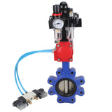 Vanne papillon d'eau Elephant WBV1616E-2W-Fb-H, matériau du corps - fonte QT450, matériau du disque - fonte QT450, joint - EPDM, actionneur pneumatique PA-DA double action, 4V320-10 220V, BKV APL-410N EX BPV AFC2000