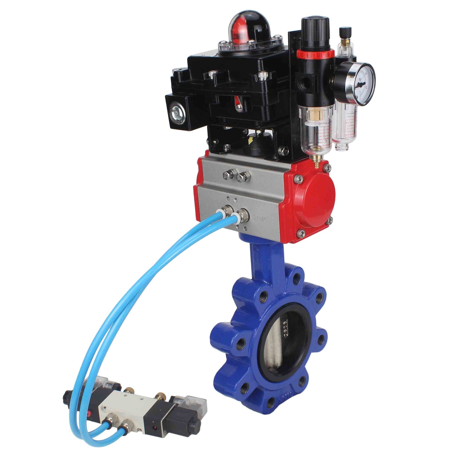 Vanne papillon d'eau Elephant WBV1616E-2W-Fb-H, matériau du corps - fonte QT450, matériau du disque - fonte QT450, joint - EPDM, actionneur pneumatique PA-SA avec ressorts de rappel, 4V320-08 220V, BKV APL-410N EX BPV AFC2000