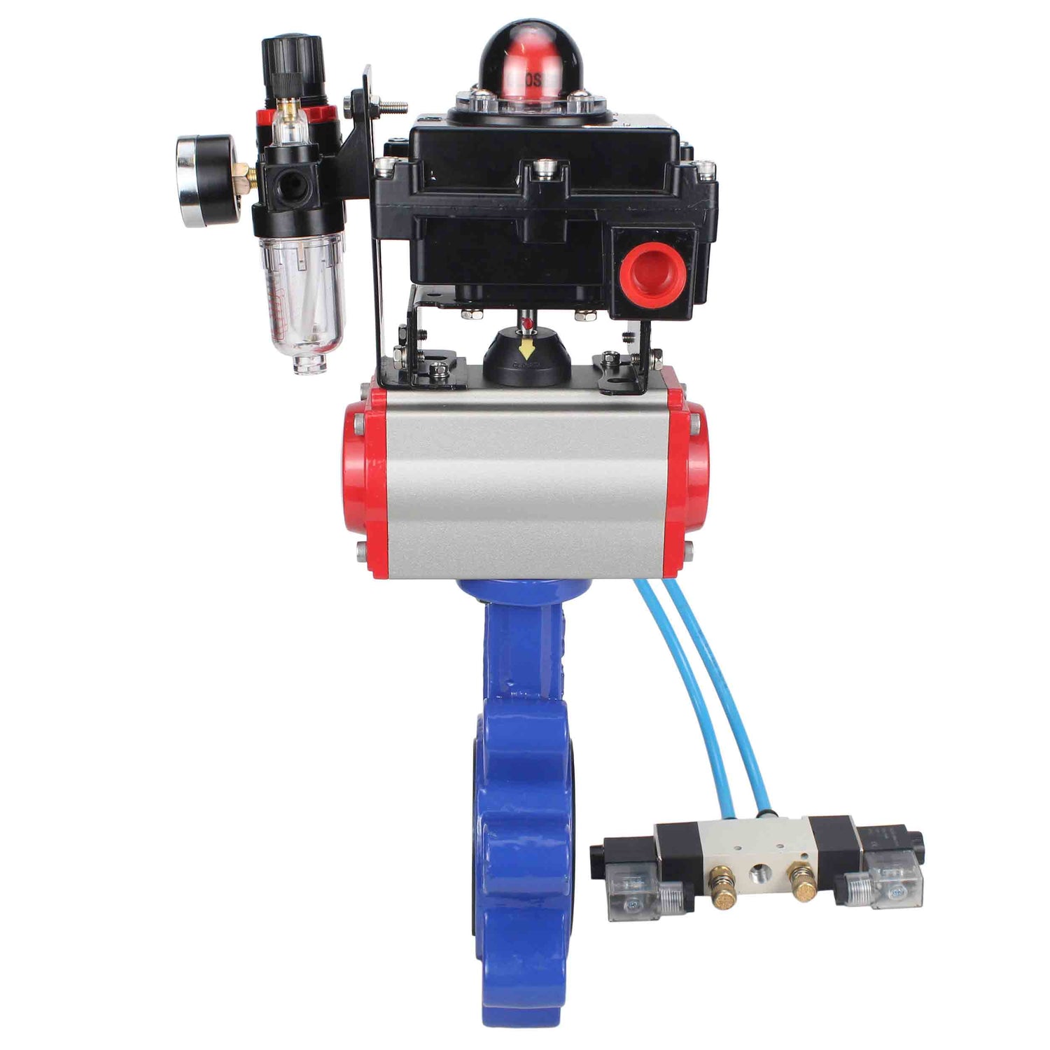 Vanne papillon d'eau Elephant WBV1616E-2W-Fb-H, matériau du corps - fonte QT450, matériau du disque - fonte QT450, joint - EPDM, actionneur pneumatique PA-DA double action, 4V320-10 220V, BKV APL-410N EX BPV AFC2000