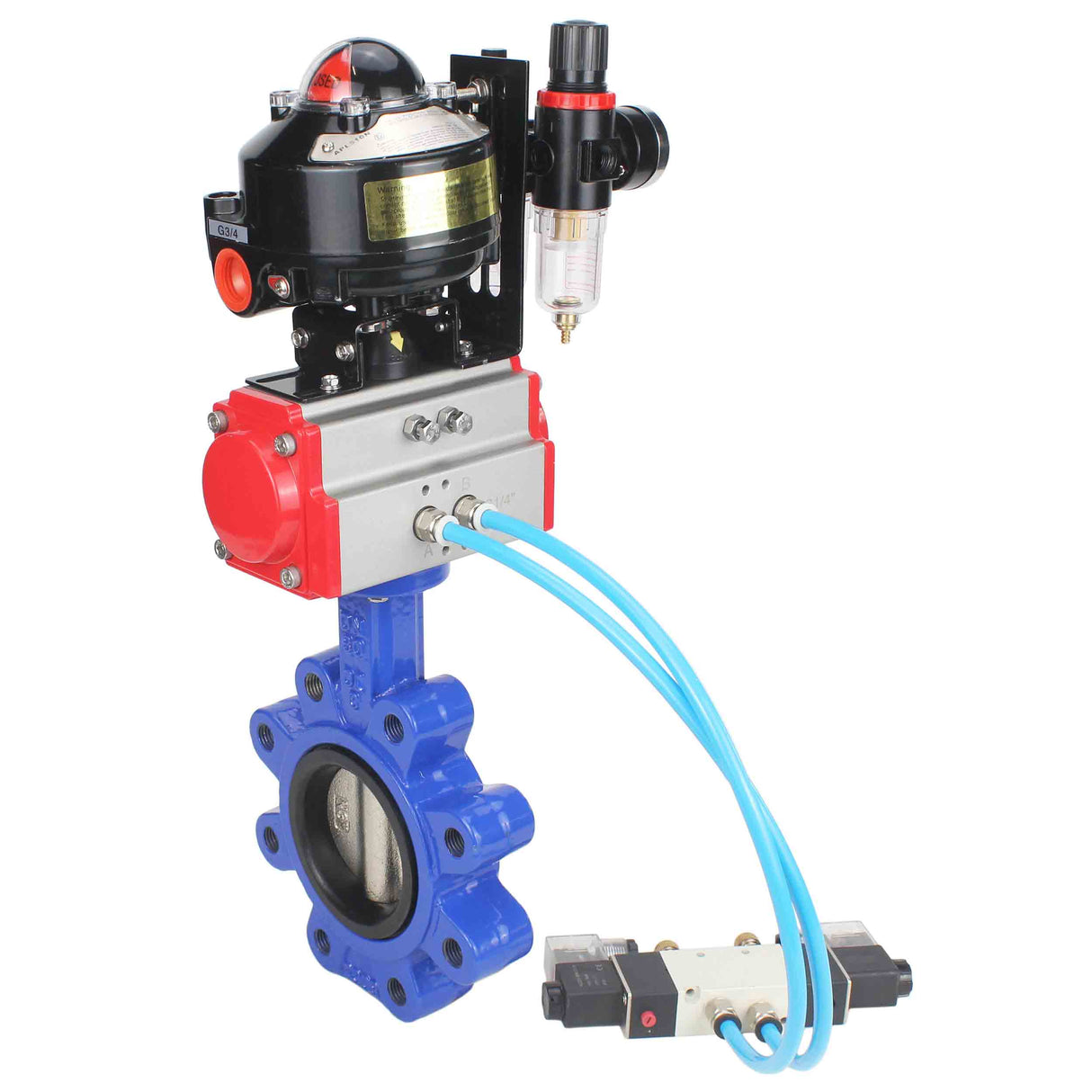 Vanne papillon d'eau Elephant WBV1616N-2W-Fb-H, matériau du corps - fonte QT450, matériau du disque - fonte QT450, joint - NBR, actionneur pneumatique PA-SA avec ressorts de rappel, 4V320-10 220V, BKV APL-510N EX, BPV AFC2000