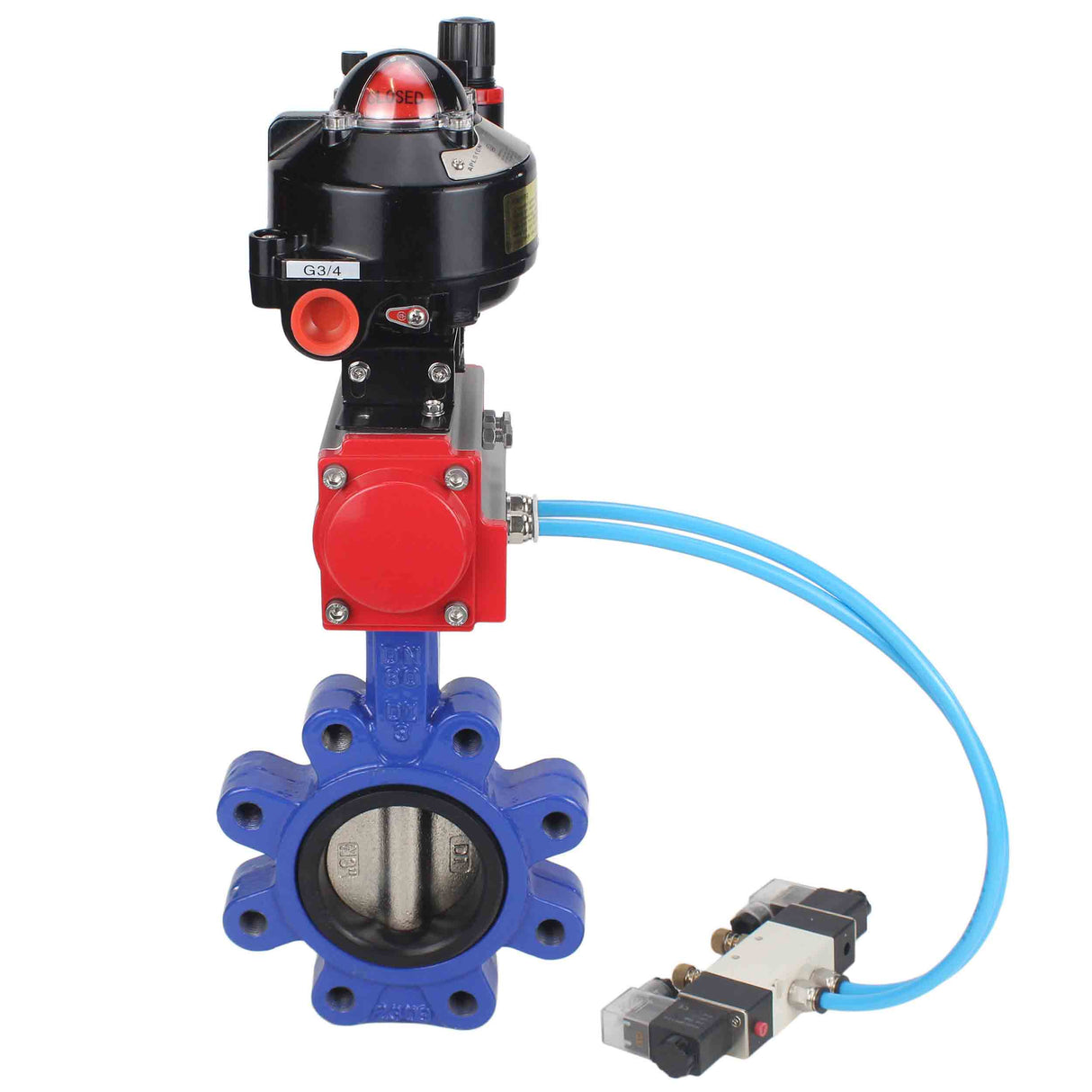 Vanne papillon d'eau Elephant WBV1616N-2W-Fb-H, matériau du corps - fonte QT450, matériau du disque - fonte QT450, joint - NBR, actionneur pneumatique PA-SA avec ressorts de rappel, 4V320-10 220V, BKV APL-510N EX, BPV AFC2000