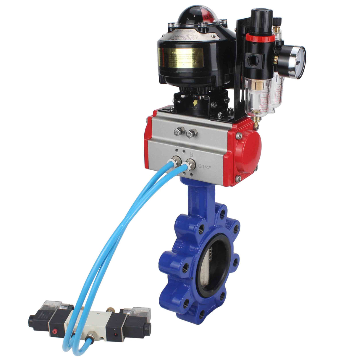 Vanne papillon d'eau Elephant WBV1616N-2W-Fb-H, matériau du corps - fonte QT450, matériau du disque - fonte QT450, joint - NBR, actionneur pneumatique PA-SA avec ressorts de rappel, 4V320-10 220V, BKV APL-510N EX, BPV AFC2000