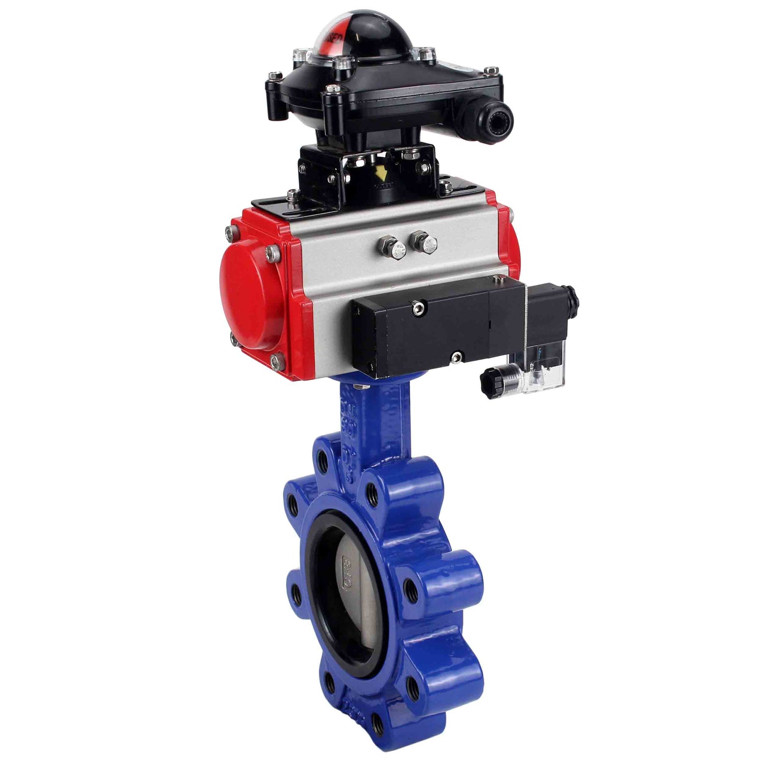 Vanne papillon d'eau Elephant WBV1631N-2W-Fb-H, matériau du corps - fonte QT450, matériau du disque - acier inoxydable AISI 304, joint - NBR, actionneur pneumatique PA-DA double action, 4M310-08 24V, BKV APL-210N