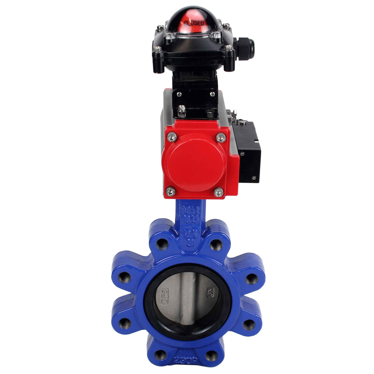Vanne papillon d'eau Elephant WBV1631N-2W-Fb-H, matériau du corps - fonte QT450, matériau du disque - acier inoxydable AISI 304, joint - NBR, actionneur pneumatique PA-SA avec ressorts de rappel, 4M310-08 24V, BKV APL-210N