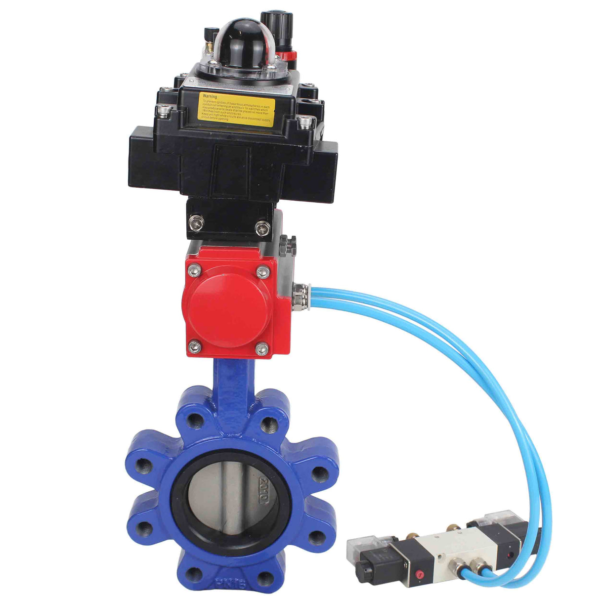 Vanne papillon d'eau Elephant WBV1631N-2W-Fb-H, matériau du corps - fonte QT450, matériau du disque - acier inoxydable AISI 304, joint - NBR, actionneur pneumatique PA-SA avec ressorts de rappel, 4V320-08 220V, BKV APL-410N EX BPV AFC2000