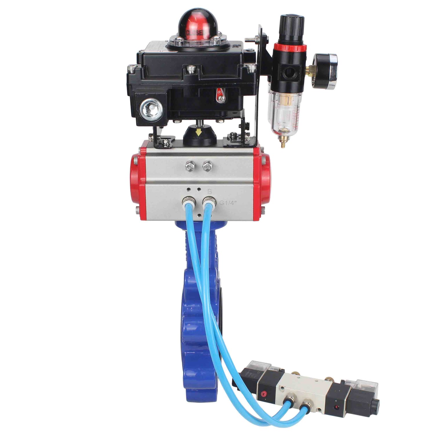 Vanne papillon d'eau Elephant WBV1631E-2W-Fb-H, matériau du corps - fonte QT450, matériau du disque - acier inoxydable AISI 304, joint - EPDM, actionneur pneumatique PA-DA double action, 4V320-08 220V, BKV APL-410N EX BPV AFC2000