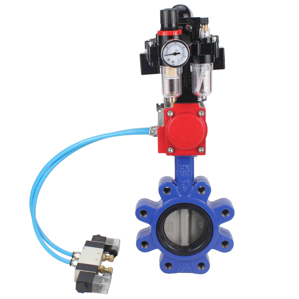 Vanne papillon d'eau Elephant WBV1631N-2W-Fb-H, matériau du corps - fonte QT450, matériau du disque - acier inoxydable AISI 304, joint - NBR, actionneur pneumatique PA-SA avec ressorts de rappel, 4V320-10 220V, BKV APL-410N EX BPV AFC2000