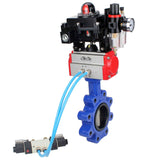 Vanne papillon d'eau Elephant WBV1631N-2W-Fb-H, matériau du corps - fonte QT450, matériau du disque - acier inoxydable AISI 304, joint - NBR, actionneur pneumatique PA-SA avec ressorts de rappel, 4V320-10 220V, BKV APL-410N EX BPV AFC2000