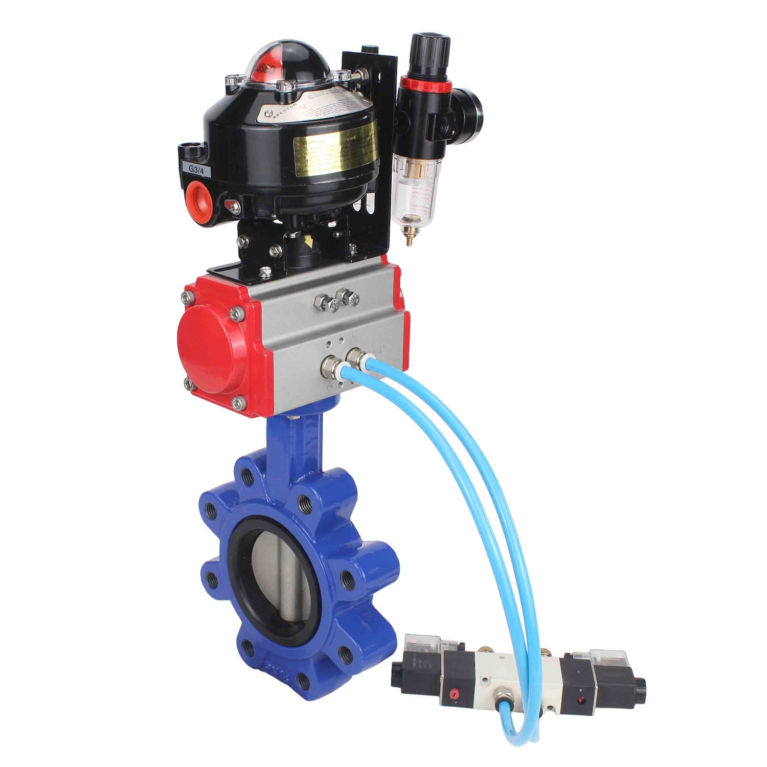 Vanne papillon d'eau Elephant WBV1631E-2W-Fb-H, matériau du corps - fonte QT450, matériau du disque - acier inoxydable AISI 304, joint - EPDM, actionneur pneumatique PA-DA double action, 4V320-08 220V, BKV APL-510N EX, BPV AFC2000