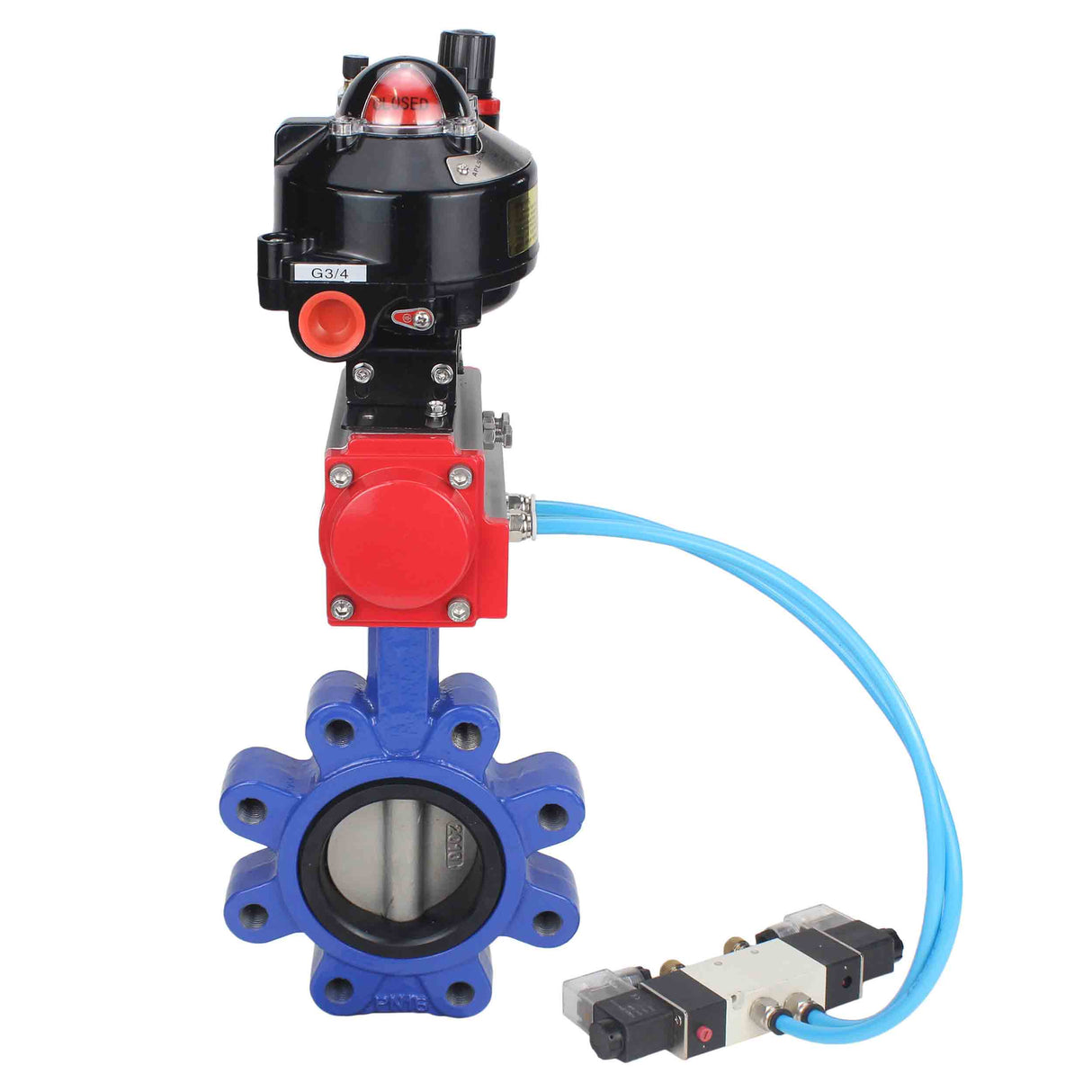 Vanne papillon d'eau Elephant WBV1631N-2W-Fb-H, matériau du corps - fonte QT450, matériau du disque - acier inoxydable AISI 304, joint - NBR, actionneur pneumatique PA-DA double action, 4V320-10 220V, BKV APL-510N EX, BPV AFC2000